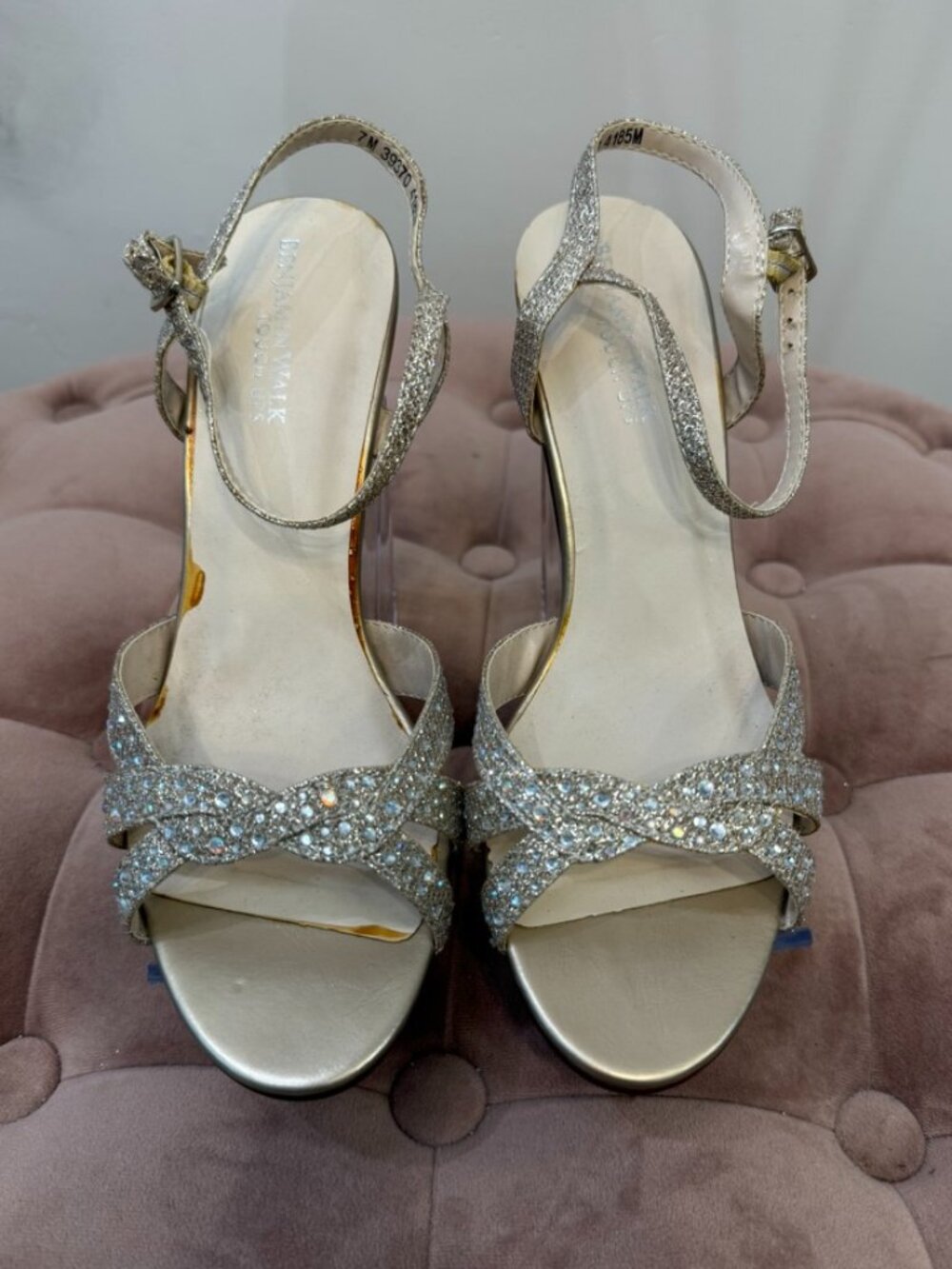 Touch Ups by Benjamin Walk Ivy Champagne Shimmer Crystal Block Heel Sandals 7